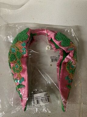 Shiraleah Pink Headband with Green Bead Embroidery